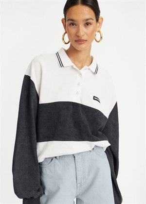 Pique longsleeve polo bluse Bright White ROTATE SUNDAY
